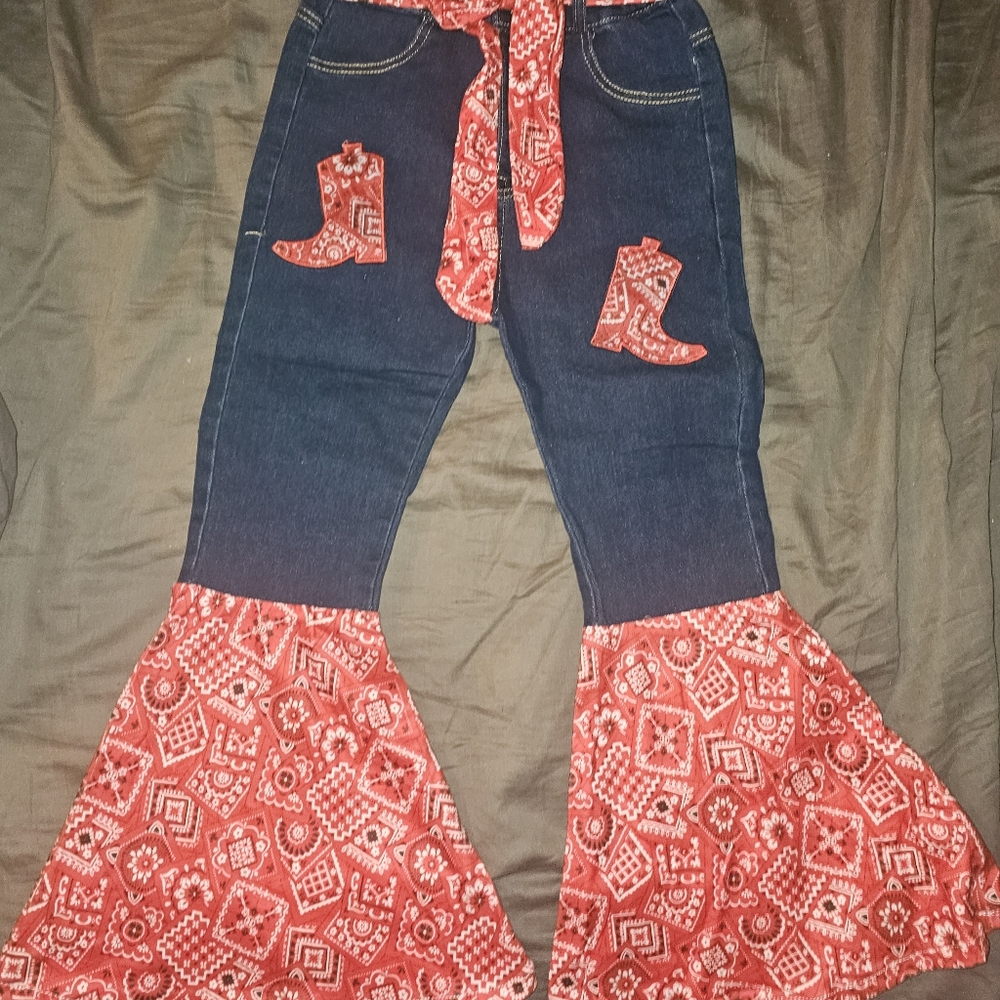 Red Bandana Flare Jeans